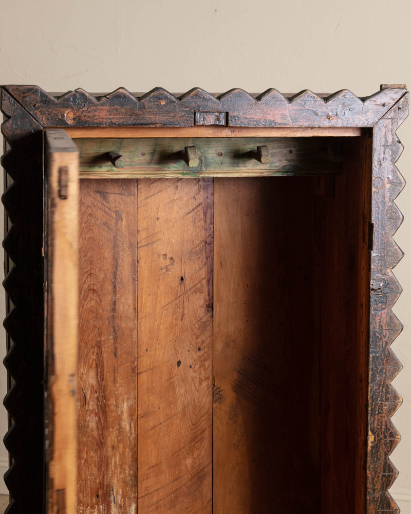 Painted Coat Cupboard with Zig - Zag Edge from Mexico, 1940's - Lone Fox