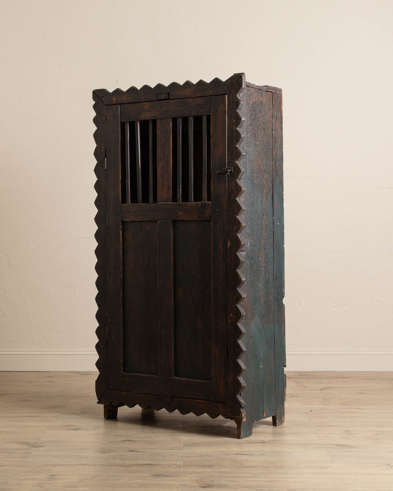 Painted Coat Cupboard with Zig - Zag Edge from Mexico, 1940's - Lone Fox