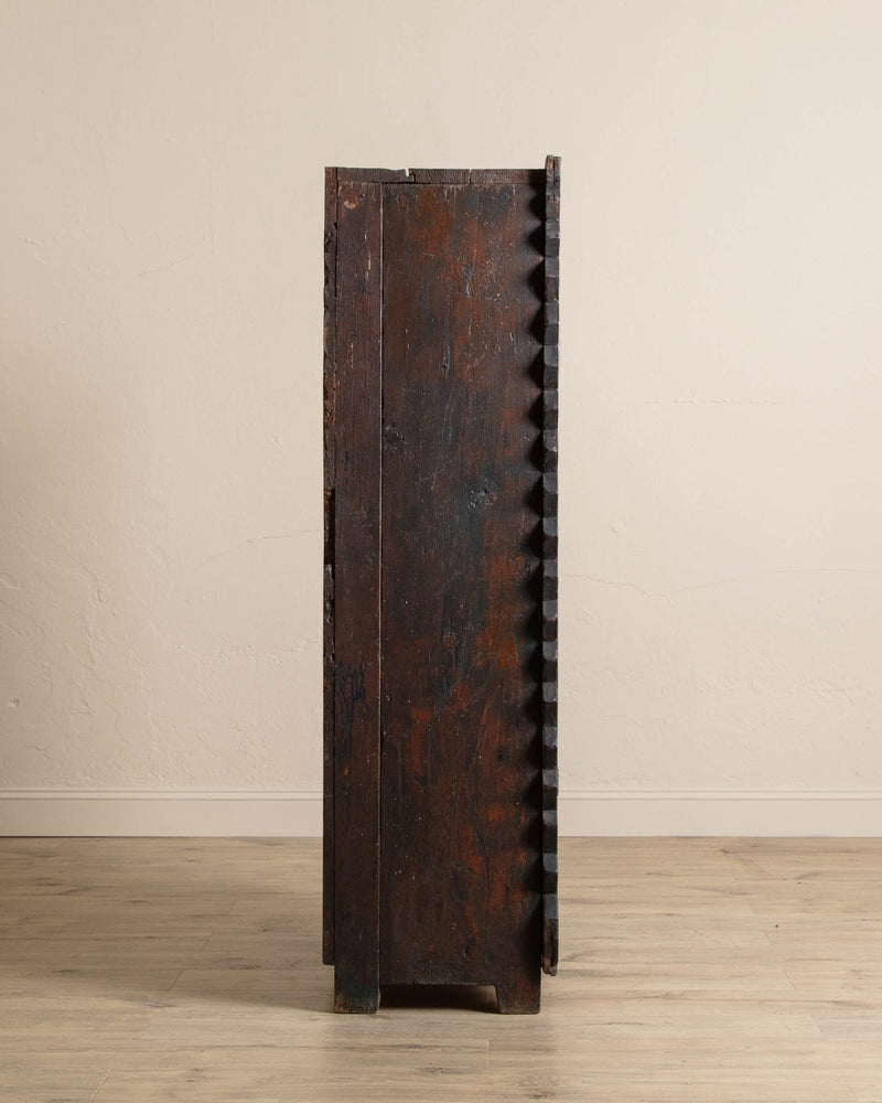 Painted Coat Cupboard with Zig - Zag Edge from Mexico, 1940's - Lone Fox