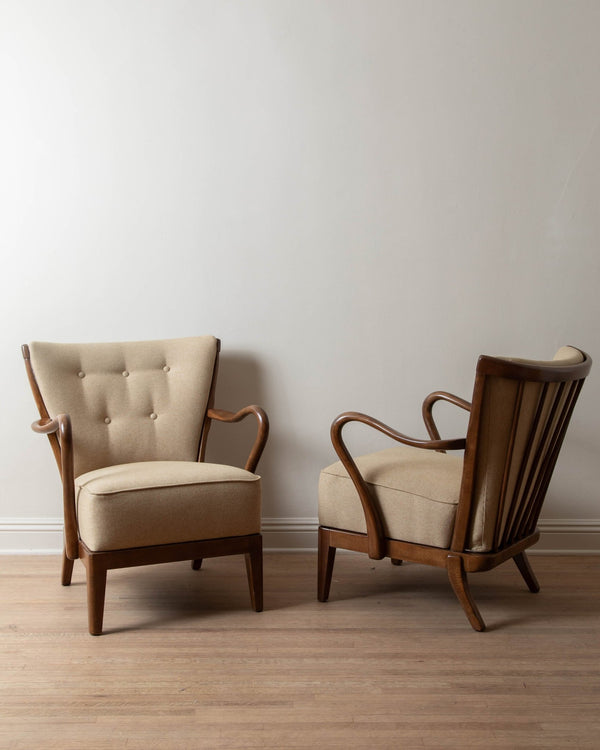 Pair of 1940's Spindle Back Easy Chairs by Alfred Christensen - Lone Fox