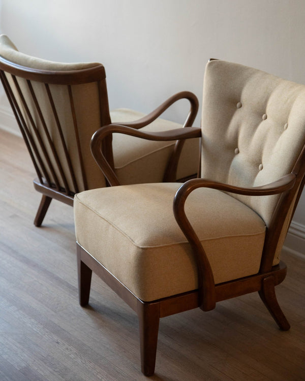 Pair of 1940's Spindle Back Easy Chairs by Alfred Christensen - Lone Fox