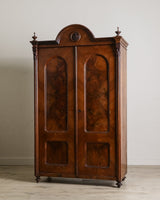 Pair of 19th Century Olive Burlwood & Mahogany Armoires w/ Fruit Carvings - Lone Fox