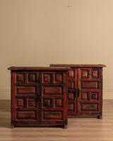 Pair of 19th Century Spanish Baroque Carved Pine Cabinets w/ Iron Fastenings, Spain - Lone Fox