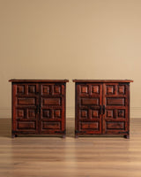 Pair of 19th Century Spanish Baroque Carved Pine Cabinets w/ Iron Fastenings, Spain - Lone Fox