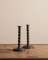 Pair of Aged Brass Barley Twist Candle Holders, Early 20th Century - Lone Fox