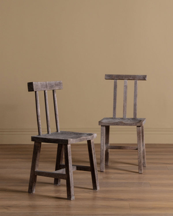 Pair of Aged Wood Chairs - Lone Fox