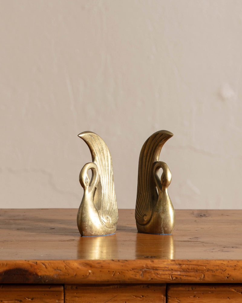 Pair of Art Deco Brass Swan Bookends - Lone Fox