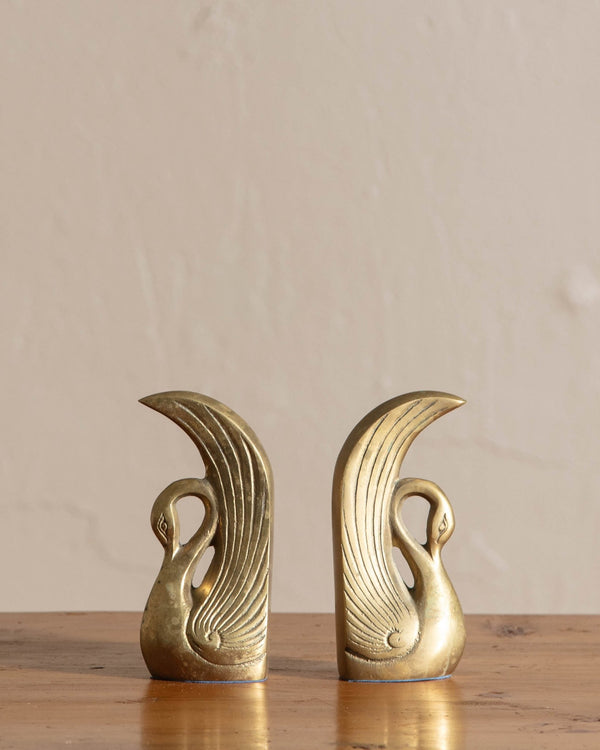 Pair of Art Deco Brass Swan Bookends - Lone Fox