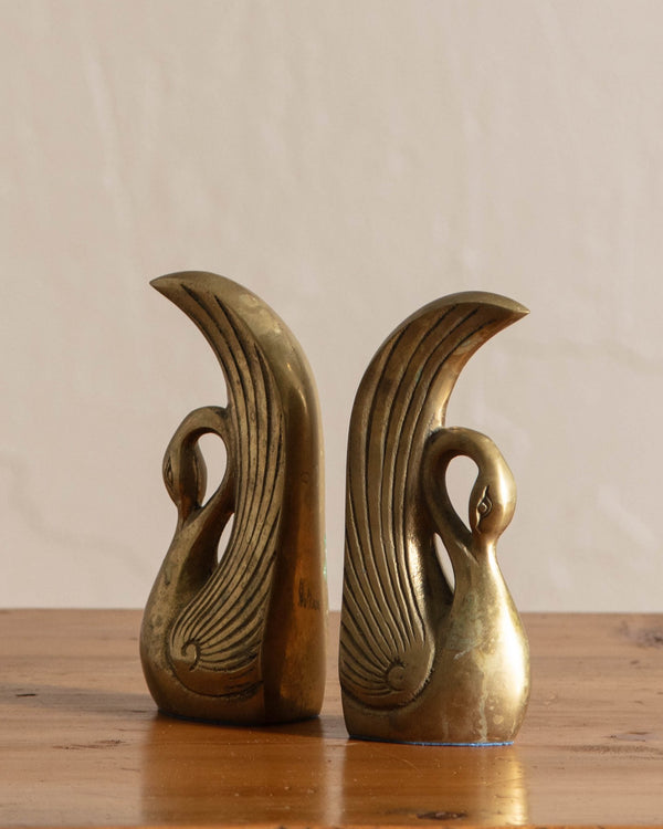 Pair of Art Deco Brass Swan Bookends - Lone Fox