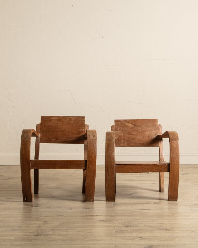 Pair of Art Deco Low Bentwood Elm Armchairs, Sweden, 1940's - Lone Fox