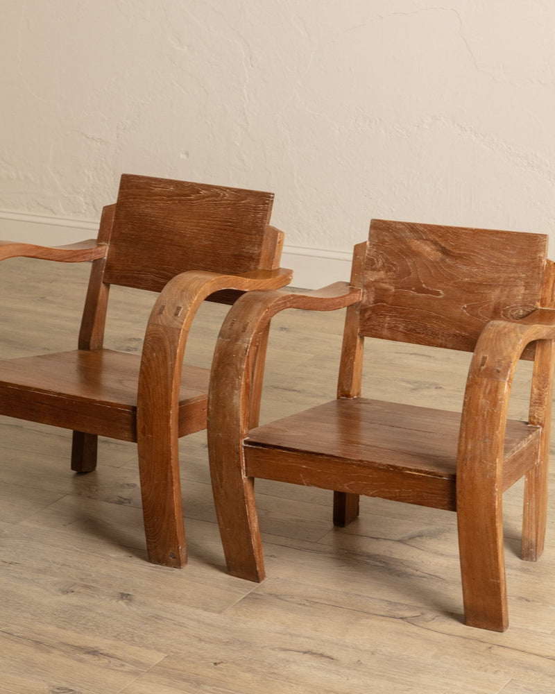 Pair of Art Deco Low Bentwood Elm Armchairs, Sweden, 1940's - Lone Fox