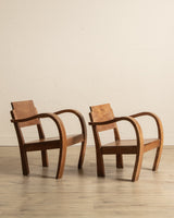 Pair of Art Deco Low Bentwood Elm Armchairs, Sweden, 1940's - Lone Fox