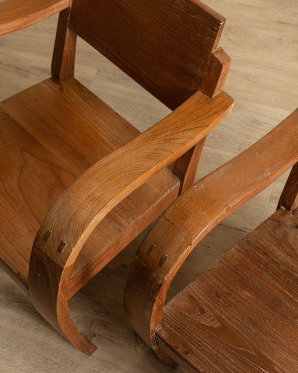 Pair of Art Deco Low Bentwood Elm Armchairs, Sweden, 1940's - Lone Fox