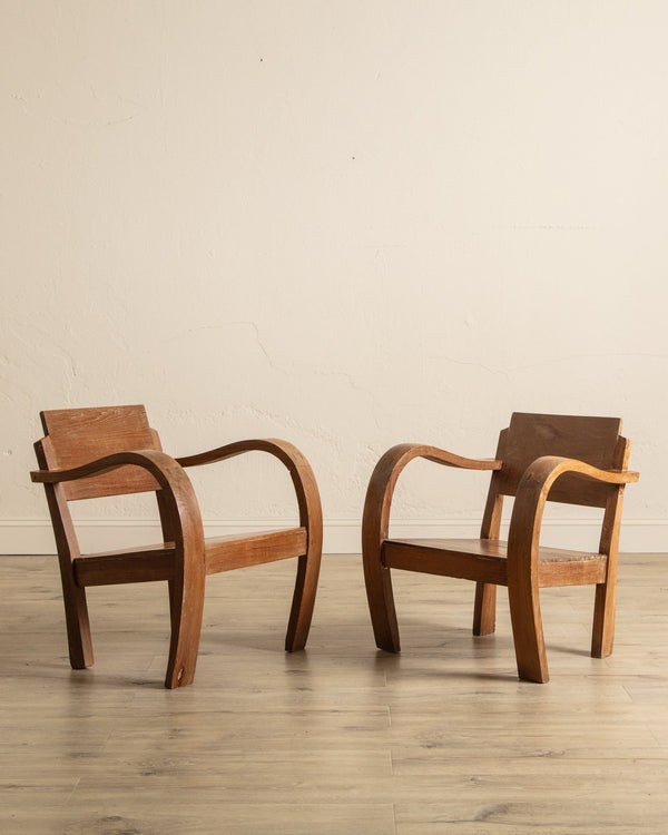 Pair of Art Deco Low Bentwood Elm Armchairs, Sweden, 1940's - Lone Fox