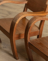 Pair of Art Deco Low Bentwood Elm Armchairs, Sweden, 1940's - Lone Fox