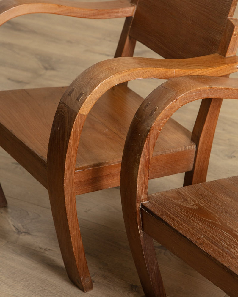 Pair of Art Deco Low Bentwood Elm Armchairs, Sweden, 1940's - Lone Fox