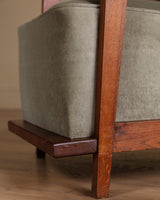 Pair of Art Deco Oak Lounge Chair in Sage Mohair, France, 1940s - Lone Fox