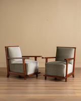 Pair of Art Deco Oak Lounge Chair in Sage Mohair, France, 1940s - Lone Fox