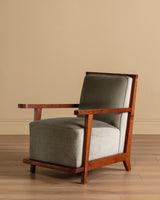 Pair of Art Deco Oak Lounge Chair in Sage Mohair, France, 1940s - Lone Fox