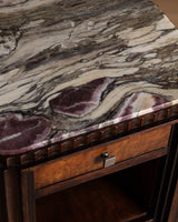 Pair of Art Deco Wood & Marble Fluted Nightstands, France, 1940's - Lone Fox