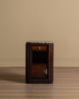 Pair of Art Deco Wood & Marble Fluted Nightstands, France, 1940's - Lone Fox