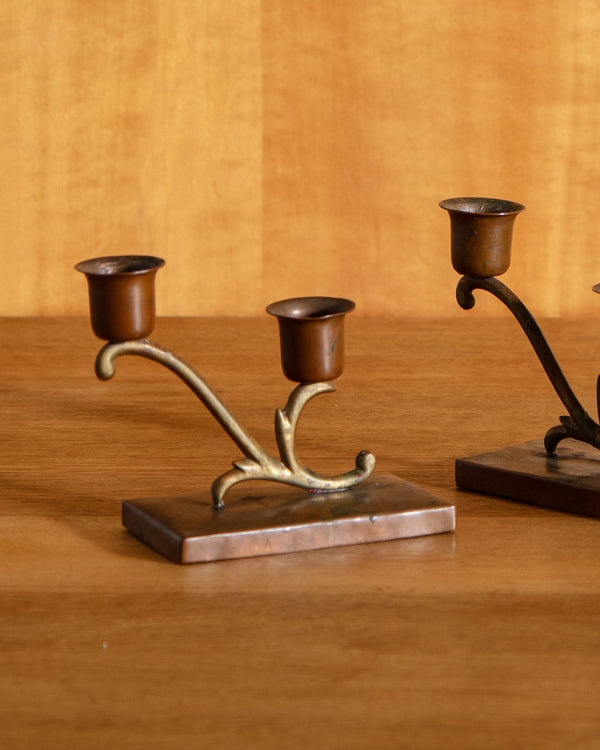 Pair of Brass & Copper Double Taper Holders - Lone Fox