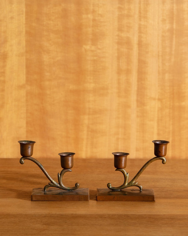 Pair of Brass & Copper Double Taper Holders - Lone Fox