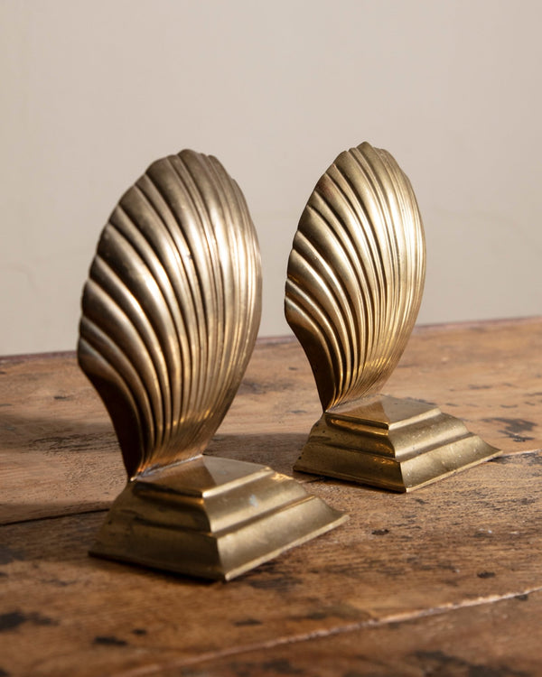 Pair of Brass Seashell Bookends - Lone Fox