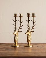 Pair of Brass Stag Deer Candelabras - Lone Fox