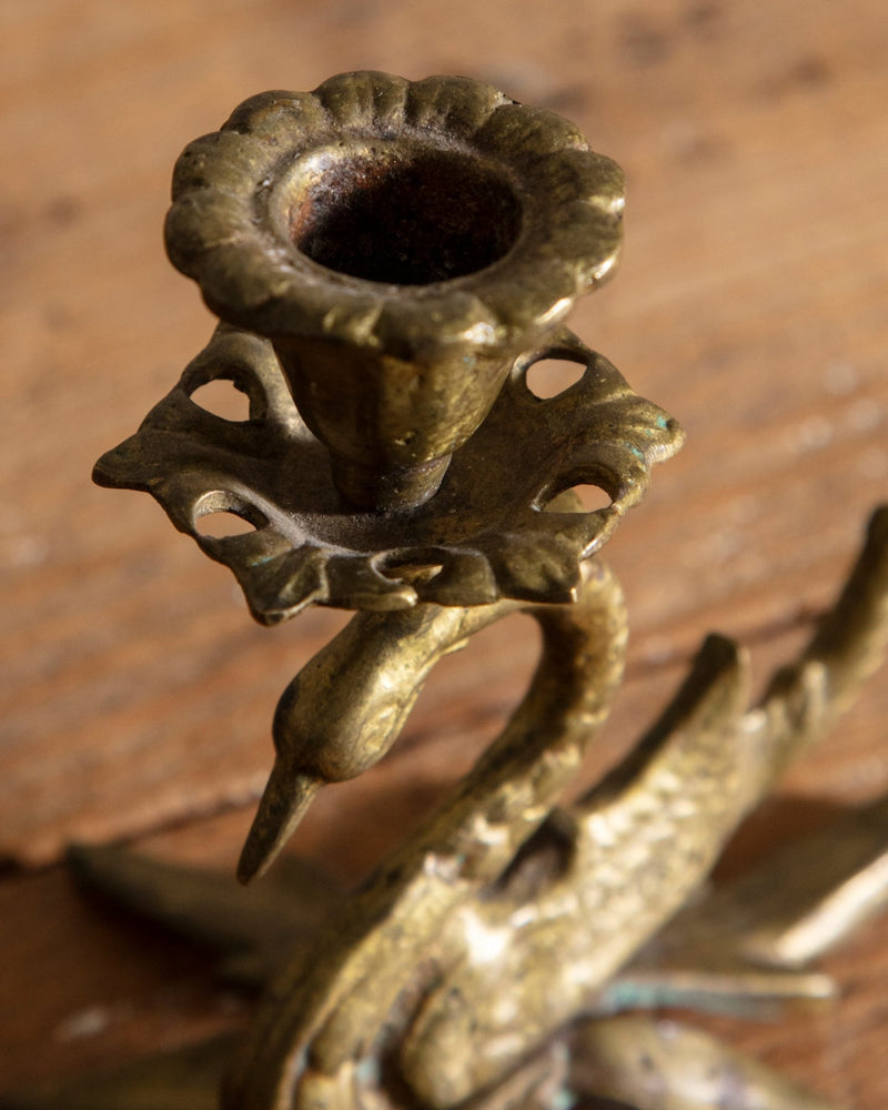 Pair of Brass Swan Taper Holders - Lone Fox