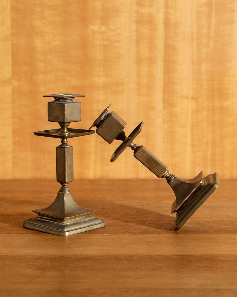 Pair of Bronze Art Deco Taper Holders, Netherlands, 1920's - Lone Fox