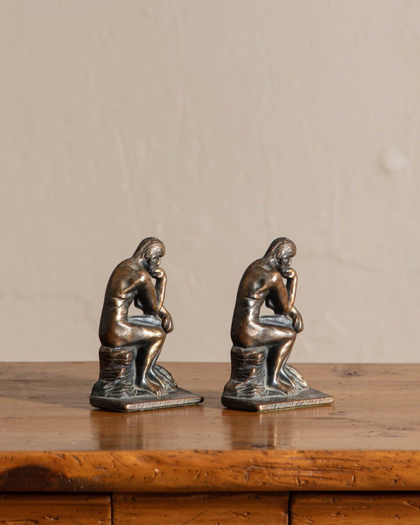 Pair of Bronze Thinking Man Bookends - Lone Fox