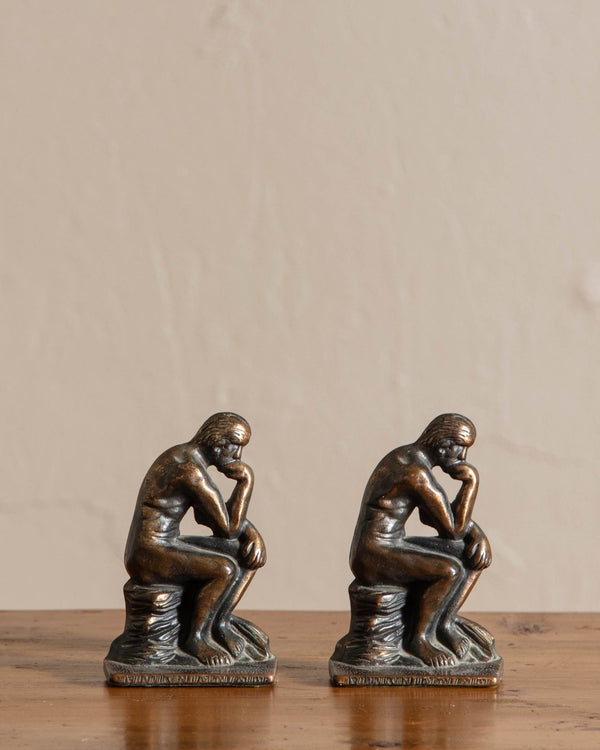 Pair of Bronze Thinking Man Bookends - Lone Fox