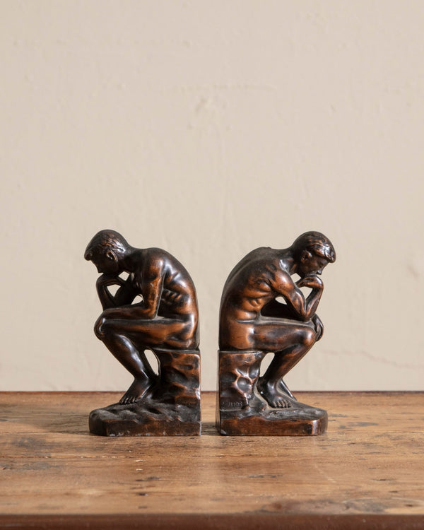 Pair of Bronze Thinking Men Bookends - Lone Fox