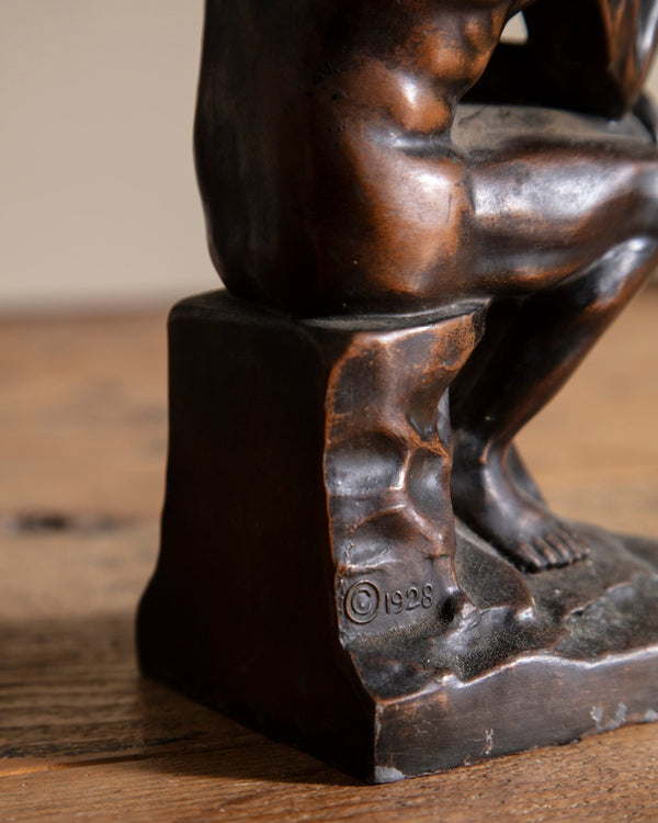 Pair of Bronze Thinking Men Bookends - Lone Fox