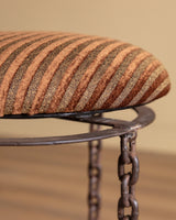 Pair of Brutalist Chain - Link Barstools in Striped Velvet, 1970’s - Lone Fox