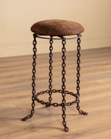 Pair of Brutalist Chain - Link Barstools in Striped Velvet, 1970’s - Lone Fox