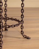 Pair of Brutalist Chain - Link Barstools in Striped Velvet, 1970’s - Lone Fox