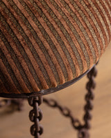 Pair of Brutalist Chain - Link Barstools in Striped Velvet, 1970’s - Lone Fox