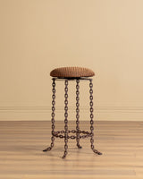 Pair of Brutalist Chain - Link Barstools in Striped Velvet, 1970’s - Lone Fox