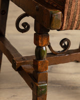 Pair of Carved Spanish Bobbin Chairs w/ Striped Velvet Upholstery, 1970's - Lone Fox