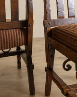 Pair of Carved Spanish Bobbin Chairs w/ Striped Velvet Upholstery, 1970's - Lone Fox