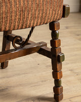 Pair of Carved Spanish Bobbin Chairs w/ Striped Velvet Upholstery, 1970's - Lone Fox