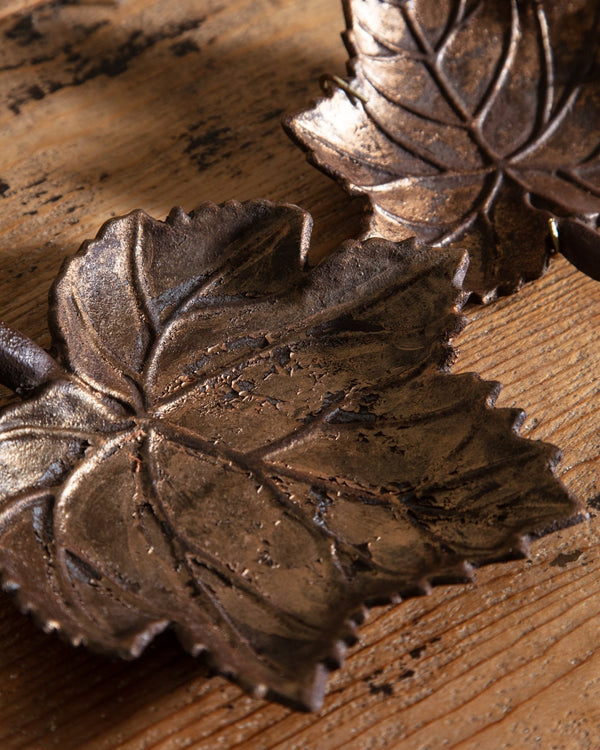 Pair of Cast Bronze Leaf Trinket Dishes - Lone Fox