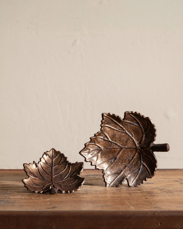 Pair of Cast Bronze Leaf Trinket Dishes - Lone Fox
