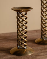 Pair of Chunky Brass Spiral Candle Holders, 1970's - Lone Fox