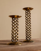 Pair of Chunky Brass Spiral Candle Holders, 1970's - Lone Fox