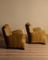 Pair of Danish Sculptural Ochre Mohair Club Chairs, 1940's - Lone Fox