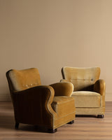 Pair of Danish Sculptural Ochre Mohair Club Chairs, 1940's - Lone Fox