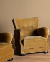 Pair of Danish Sculptural Ochre Mohair Club Chairs, 1940's - Lone Fox